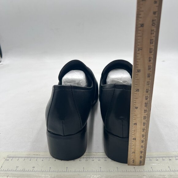 miss left Black Low Chunky Heels Pumps Closed Square Toe Slip On Loafers - Picture 5 of 8